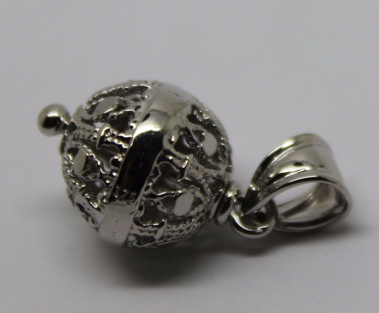 Genuine 9ct 9kt White Gold 12mm Filigree Ball Pendant