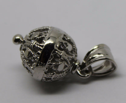 Genuine 9ct 9kt White Gold 12mm Filigree Ball Pendant