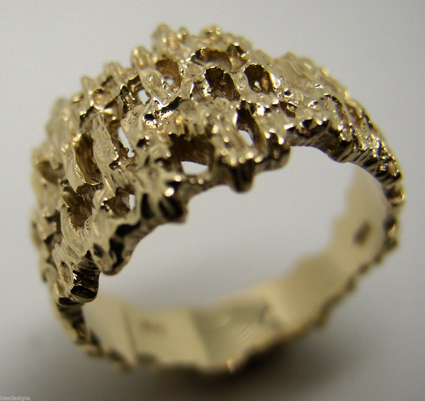 Genuine 9ct  9k 375 Full Solid Yellow, Rose or White Gold Nugget Ring 12mm Wide - Choose your size Sizes J to O