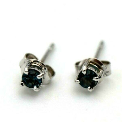 Kaedesigns New 9ct Solid White Gold London Blue Topaz 3mm Earrings