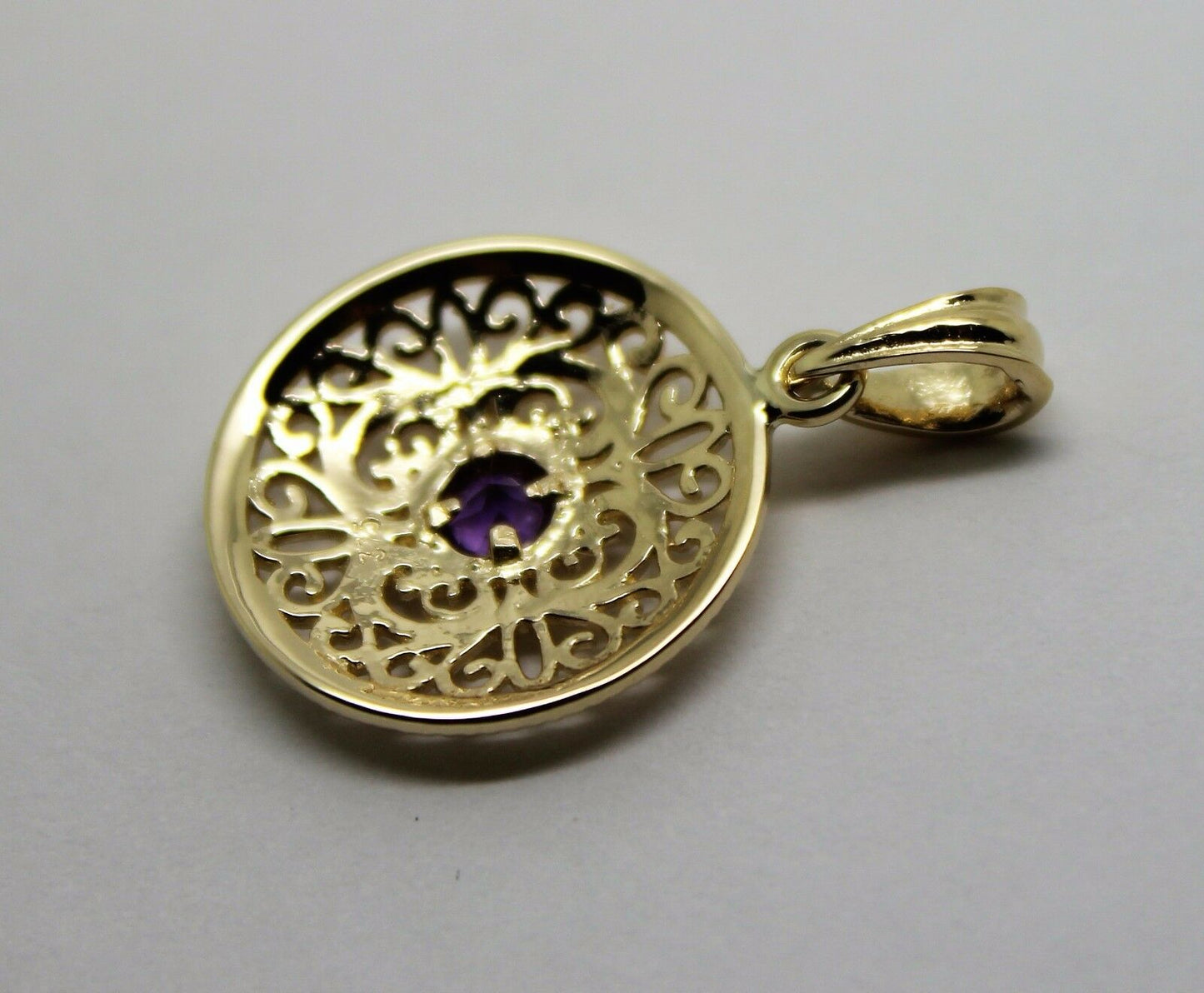 Kaedesigns, 9ct Yellow Gold or White Gold or Rose Gold filigree Amethyst Pendant