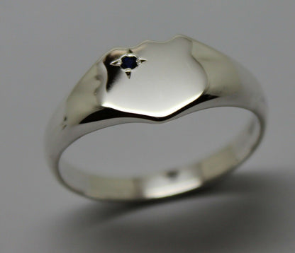 Size R Solid Sterling Silver Shield Australian Sapphire Signet Ring