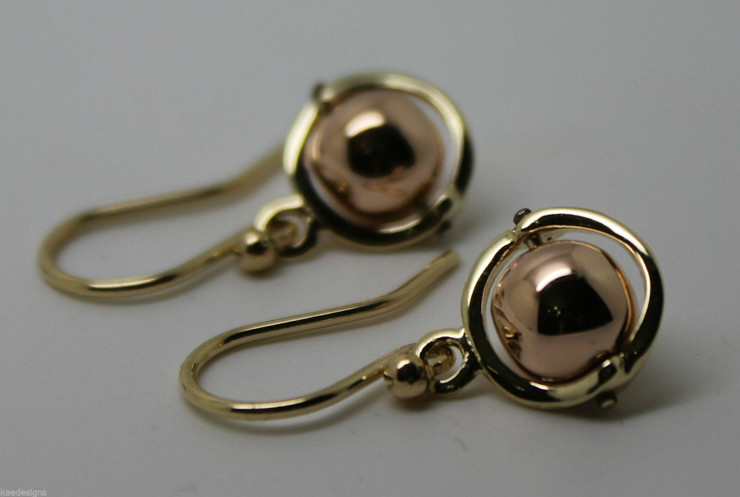 Genuine 9ct 9k Yellow & Rose Gold 375 Hook Ball Drop Earrings