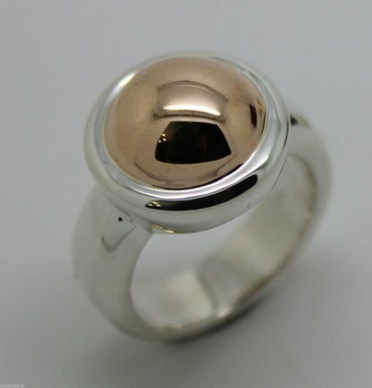 Genuine Sterling Silver & 9ct Rose Gold 375 Half Ball Ring - Choose your size