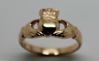 Genuine 9ct 375 Solid Yellow, Rose or White Gold Claddagh Celtic Friendship Ring In Your (Sizes L to S)