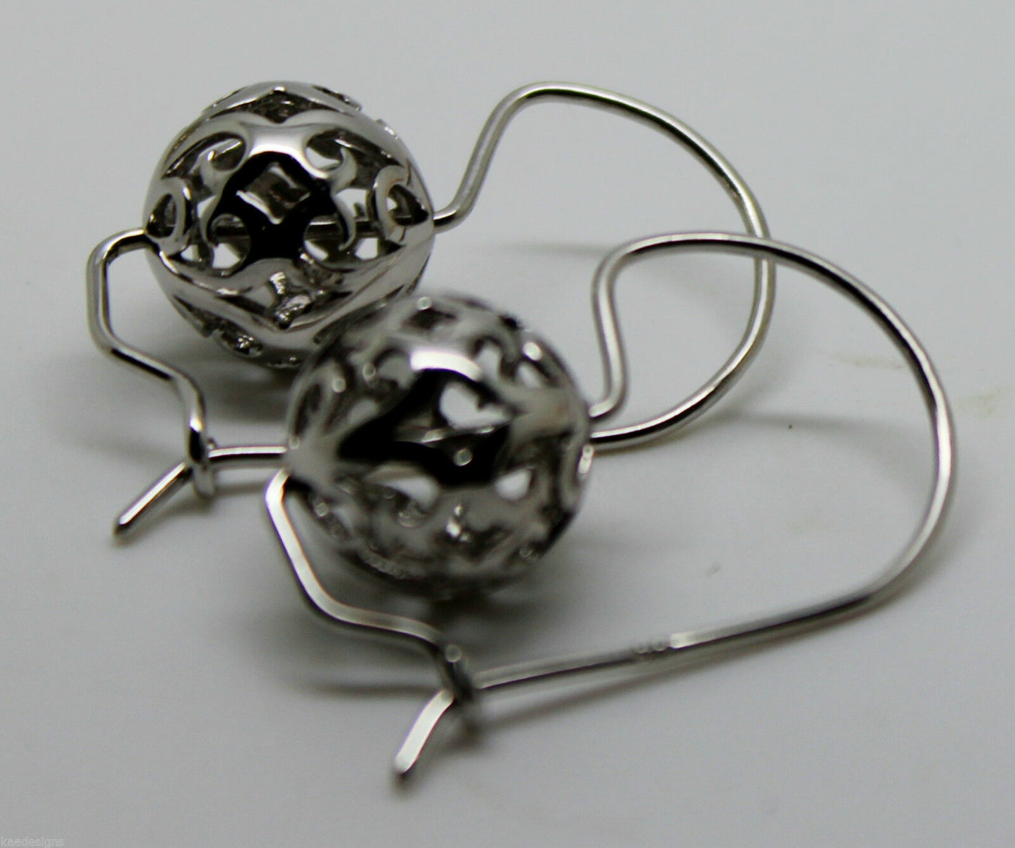 Genuine 9ct 9k 375 White Gold 12mm Ball Drop Filigree Earrings