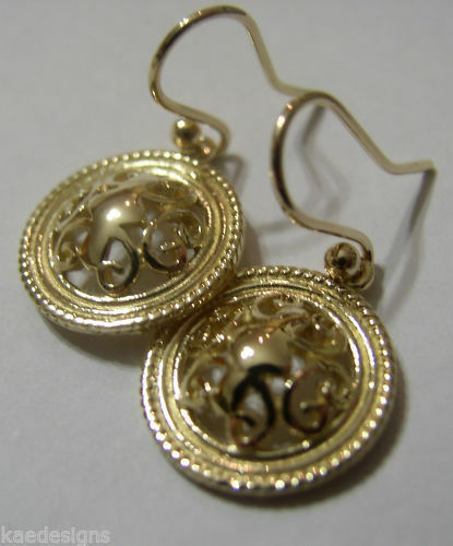 Kaedesigns, Heavy 9ct Yellow Or White Or Rose Gold  Filigree Round Hook Earrings