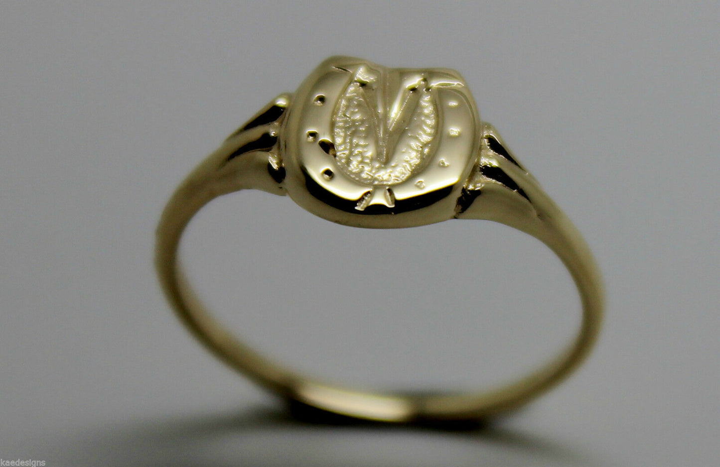 Genuine Solid 9ct 9kt Yellow Gold 375 Childs Lucky Horseshoe Ring - Choose your size