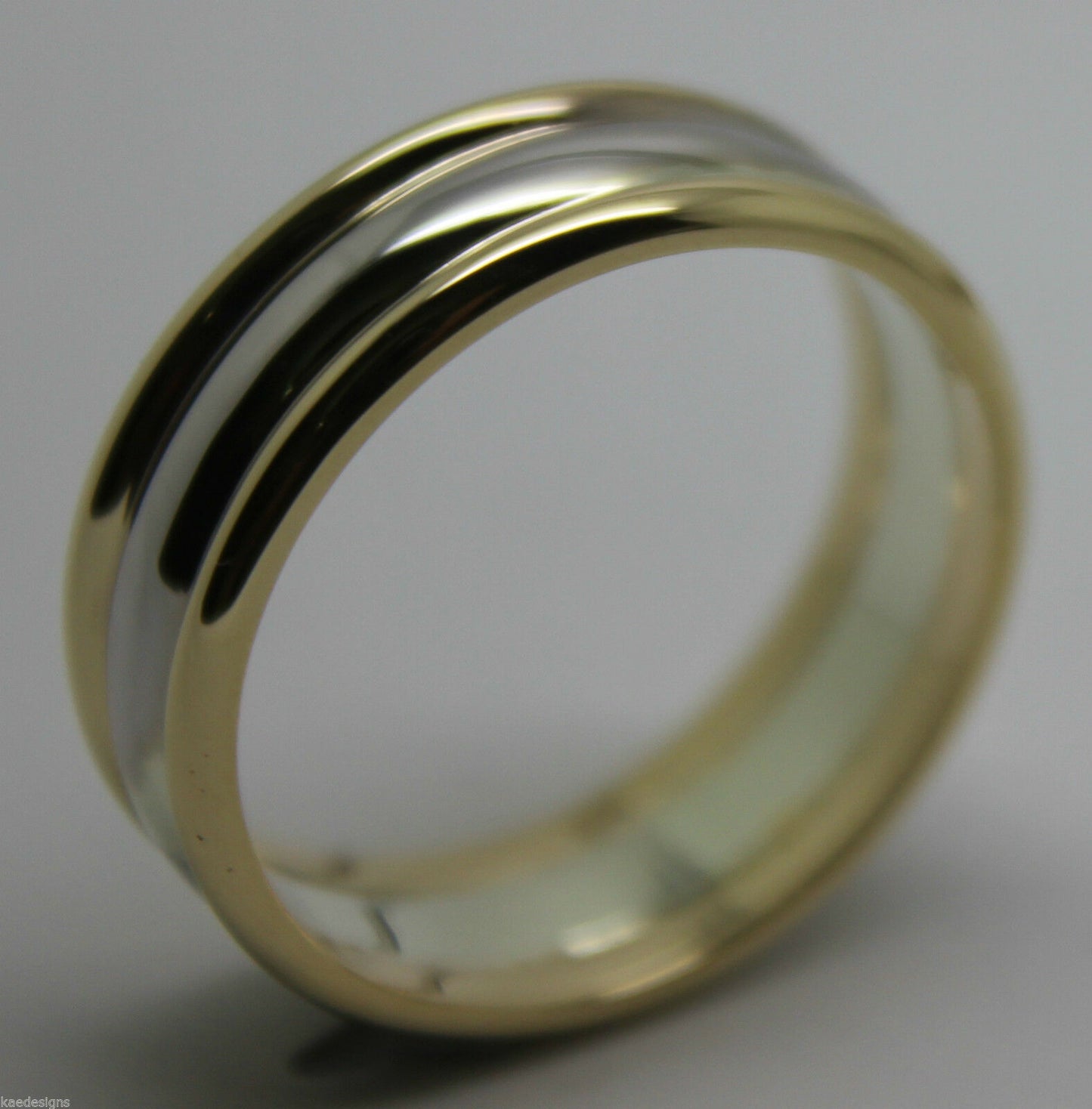 Genuine Full Solid 9ct White & Yellow Gold Heavy Band Ring Size X