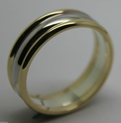 Genuine Full Solid 9ct White & Yellow Gold Heavy Band Ring Size X