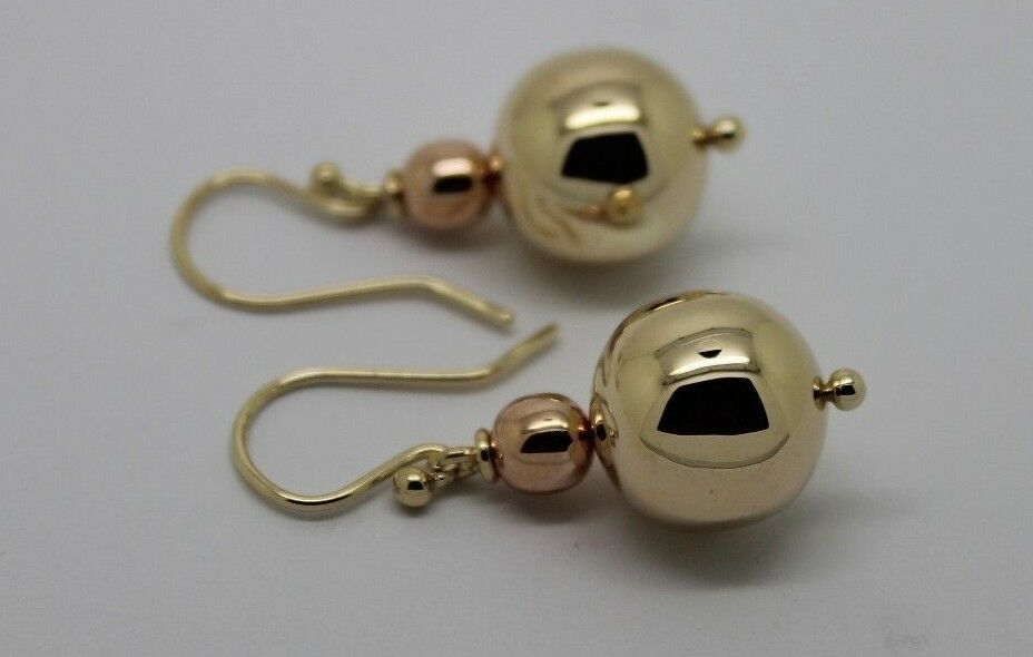 Kaedesigns Genuine Huge 9ct 9K 375 Yellow & Rose Gold Hook Ball Drop Earrings