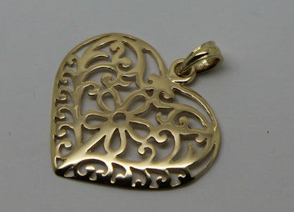 Kaedesigns Genuine 9ct 9k 375 Large Yellow, Rose or White Gold Filigree Flower Heart Pendant