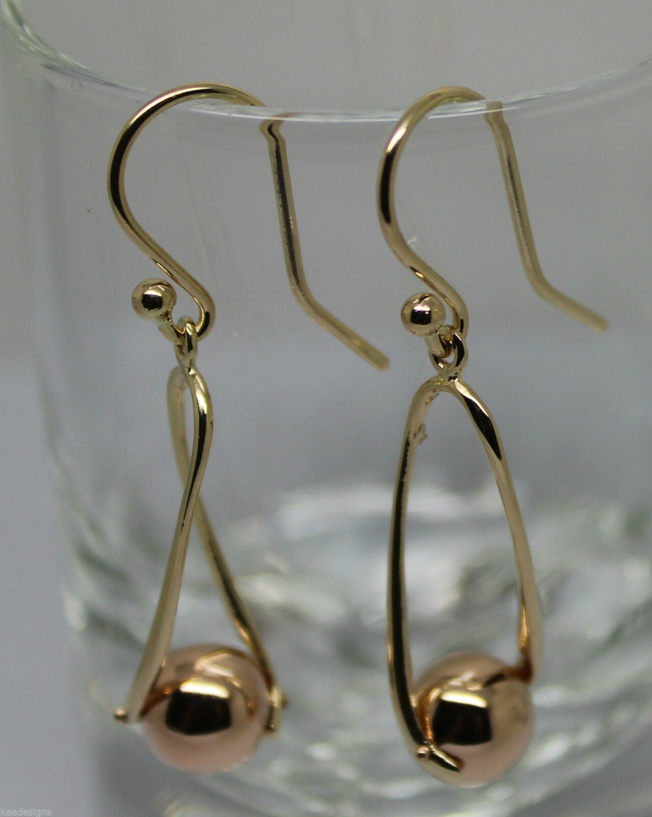 Kaedesigns 9ct 9kt 375 Yellow & Rose Gold 8mm Ball Drop Earrings