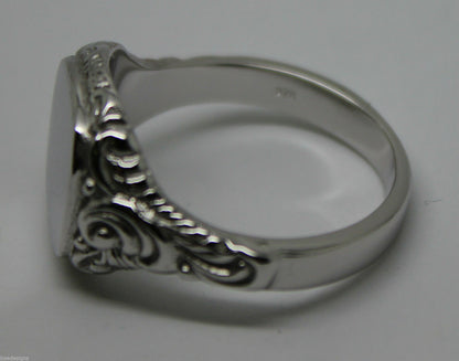 Genuine Solid Large Mens 9ct White Gold Square Engraved Signet Ring Size V