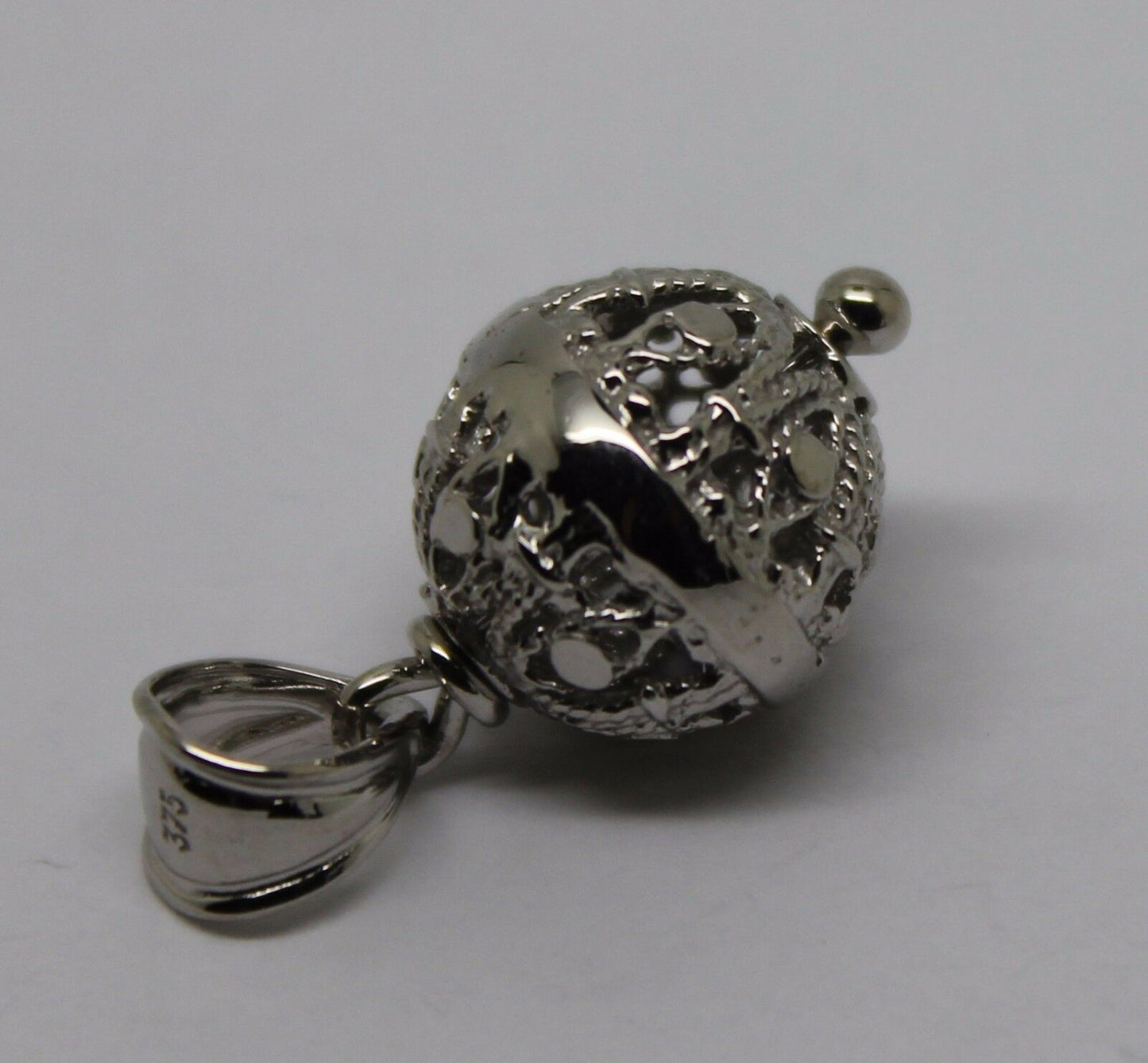 Genuine 9ct 9kt White Gold 12mm Filigree Ball Pendant