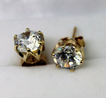 Genuine 9ct 9K 375 Yellow Gold Claw-set Round 8mm Stud Earrings