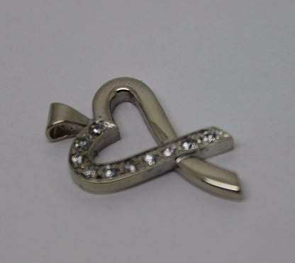 Genuine 9ct 9k 375 White Gold Cubic Zirconia Heart Pendant