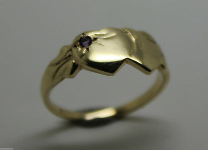 Genuine 9ct Yellow Gold 375 Amethyst (Birthstone Of February) Double Heart Signet Ring