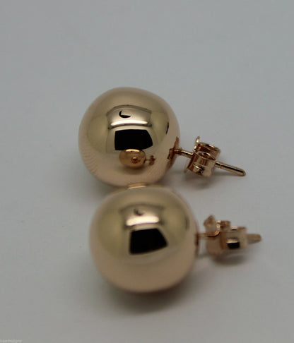 Genuine 9ct 9K Solid Yellow, Rose or White Gold 14mm Stud Ball Earrings