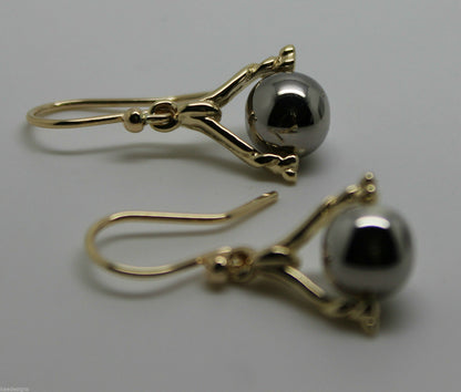 Genuine 9ct 9K 375 Solid Yellow And White Gold Plain Ball Spinner Earrings 435