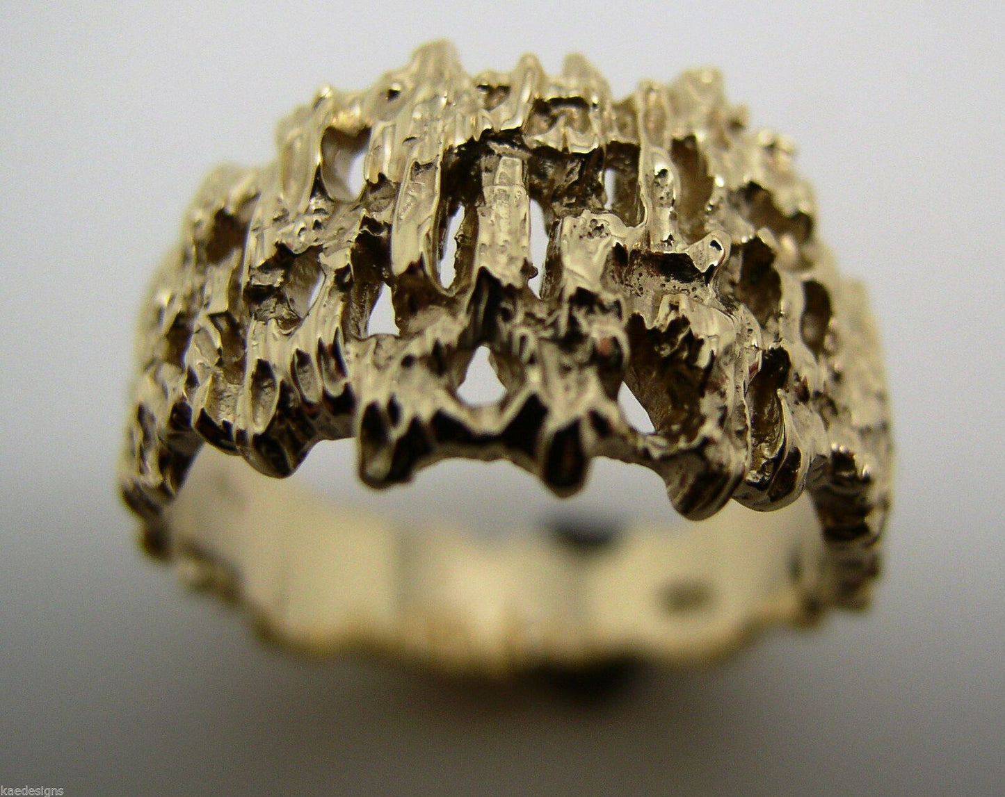 Genuine 9ct  9k 375 Full Solid Yellow, Rose or White Gold Nugget Ring 12mm Wide - Choose your size Sizes J to O