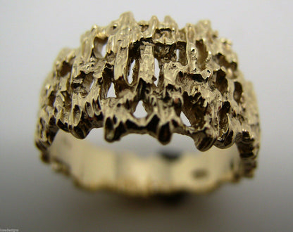 Genuine 9ct  9k 375 Full Solid Yellow, Rose or White Gold Nugget Ring 12mm Wide - Choose your size Sizes J to O