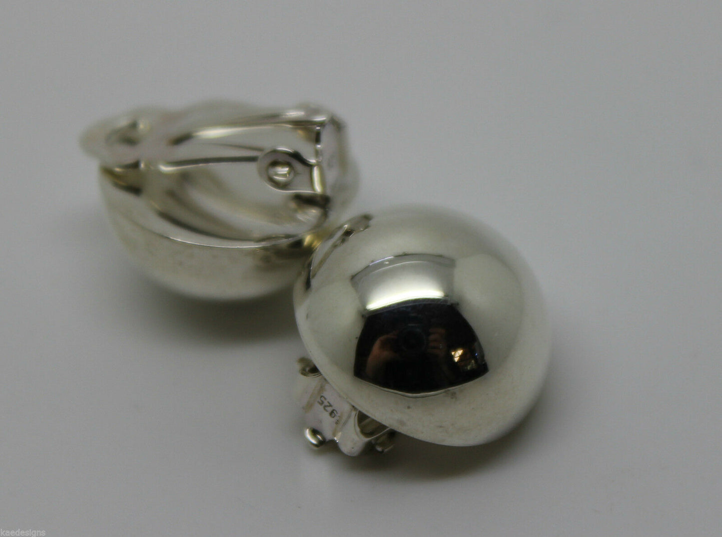 Genuine Sterling Silver 925 Half 14mm Ball Round Earrings Clip-ons