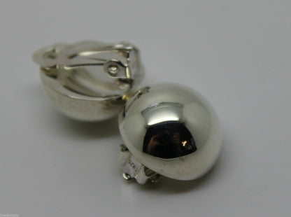 Genuine Sterling Silver 925 Half 14mm Ball Round Earrings Clip-ons