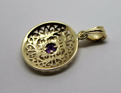 Kaedesigns, 9ct Yellow Gold or White Gold or Rose Gold filigree Amethyst Pendant