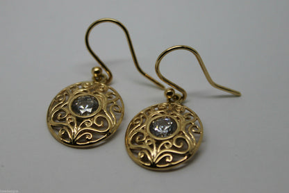 9ct 9k 375 Yellow, White, or Rose Gold Cubic Zirconia Oval Filigree Hook Earrings