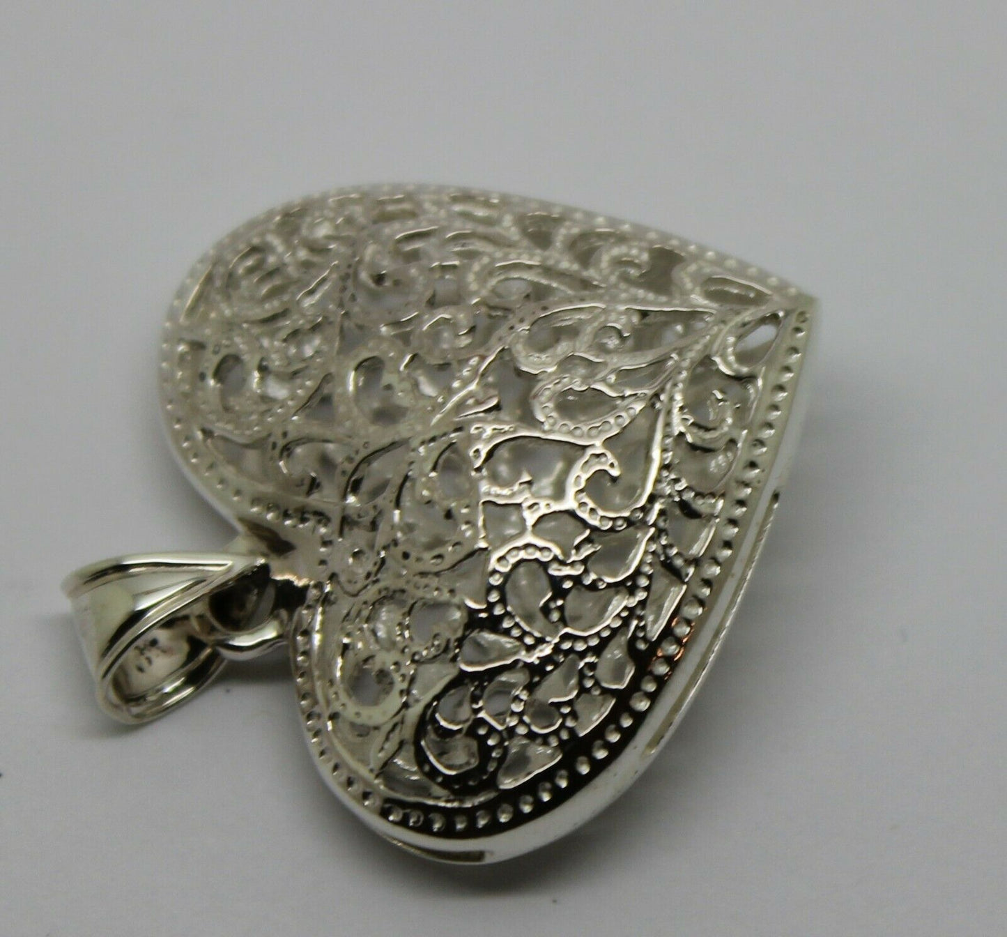 Genuine Sterling Silver 925 Huge Heavy Large Filigree Heart Pendant