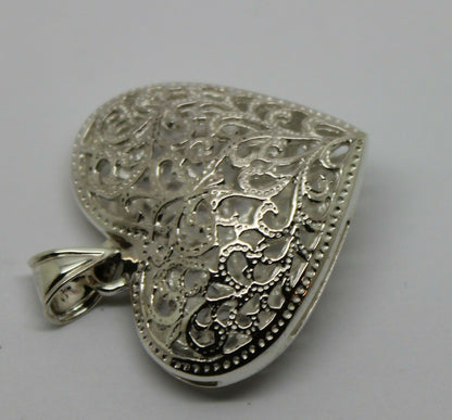 Genuine Sterling Silver 925 Huge Heavy Large Filigree Heart Pendant