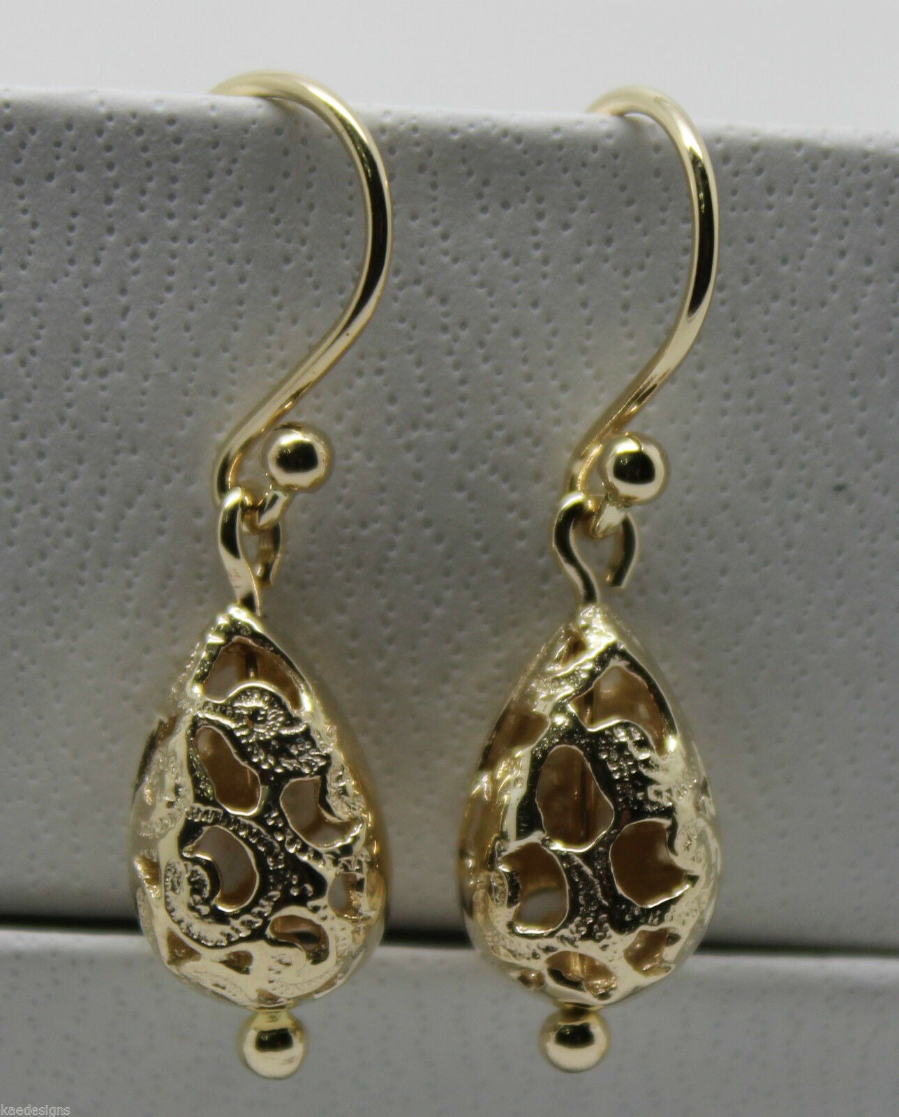 Kaedesigns 9ct 9k 375 Yellow Or White Or Rose Gold Teardrop Filigree Earrings