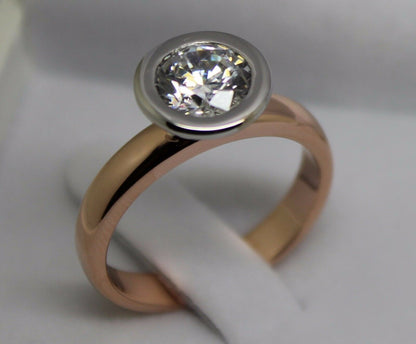 Size S Genuine 14ct Solid White & Rose Gold Cubic Zirconia Ring 373
