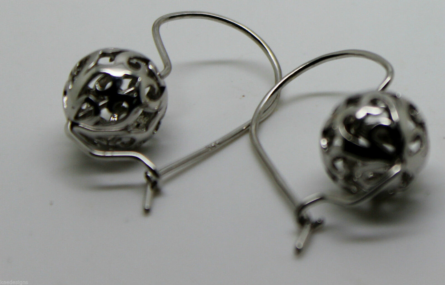 Genuine 9ct 9k 375 White Gold 12mm Ball Drop Filigree Earrings