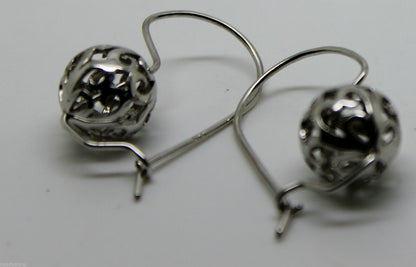 Genuine 9ct 9k 375 White Gold 12mm Ball Drop Filigree Earrings