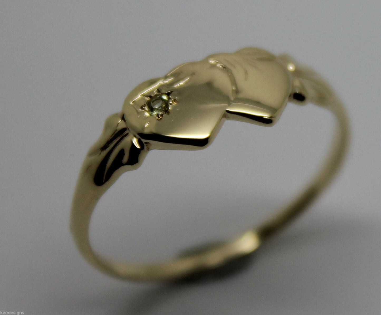 Genuine 9ct 9k 375 Yellow, Rose or White Gold Double Heart Signet Ring Peridot -August Birthstone