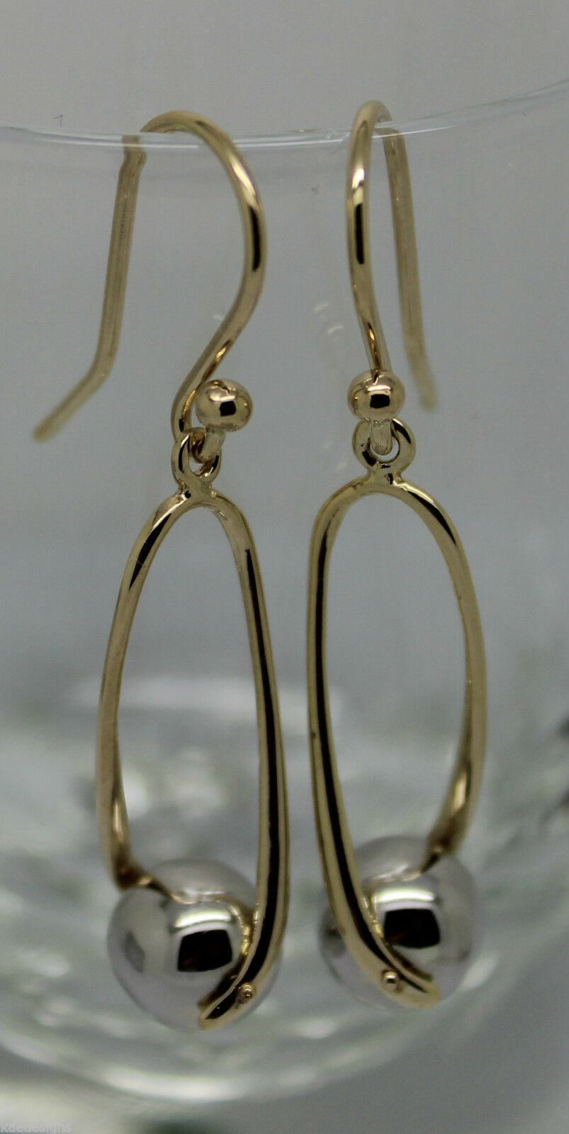 Kaedesigns Genuine 9ct 9kt 375 Yellow & White Gold 8mm Ball Drop Earrings