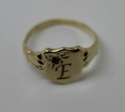 Genuine 9ct Small Yellow Gold Amethyst Shield Signet Ring + Engraving Of One Initial - Choose your size
