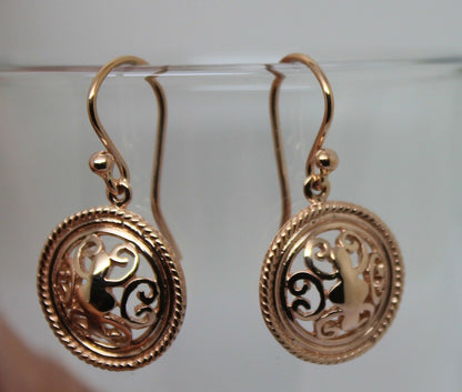 Kaedesigns, Heavy 9ct Yellow Or White Or Rose Gold  Filigree Round Hook Earrings