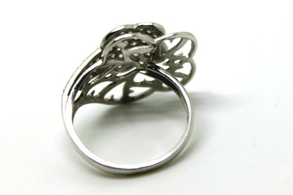Genuine 18ct Four Leaf Clover Cubic Zircon White Gold Dress Ring