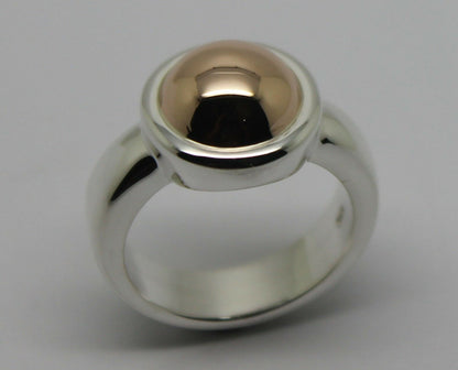 Genuine Sterling Silver & 9ct Rose Gold 375 Half Ball Ring - Choose your size