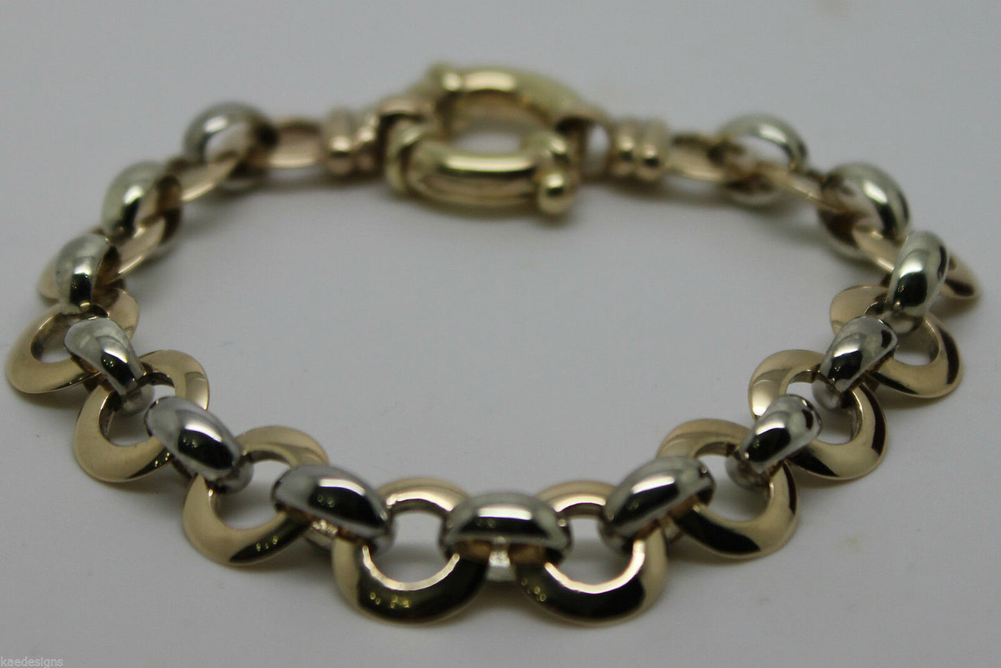 Genuine 9ct 9kt Yellow And White Gold Solid Belcher And Circle Bracelet