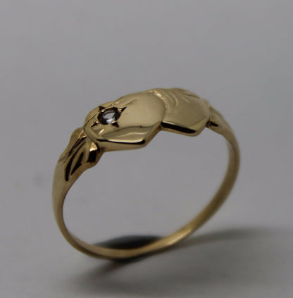 Genuine 9ct Yellow, Rose or White Gold Double Heart White Sapphire Signet Ring - Choose your size