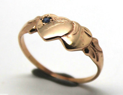 Genuine 9k 9ct Yellow, Rose & White Gold Aust Blue Sapphire Double Heart Signet Ring - Choose your size