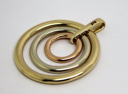 Genuine Heavy Solid 9ct 9k Yellow, White And Rose Gold 375 3 Circles Pendant