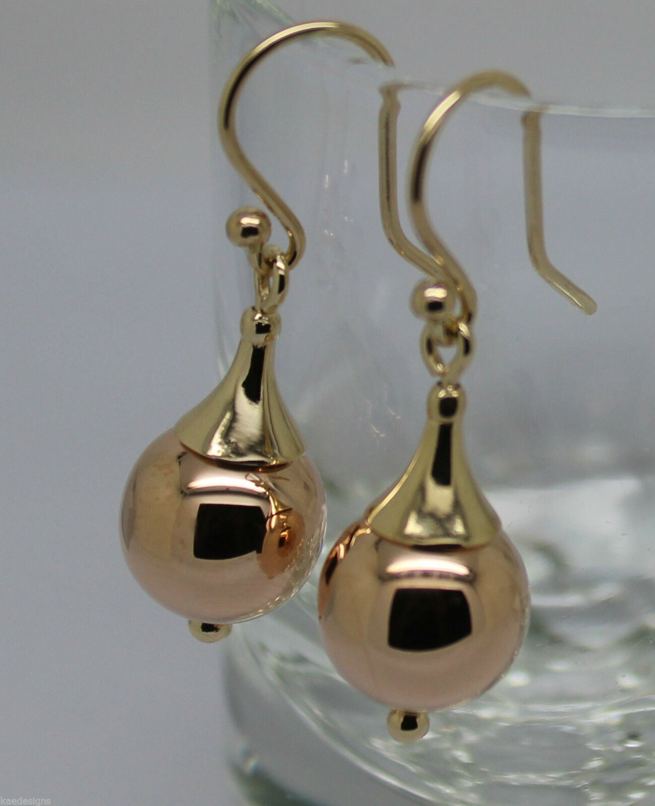 Genuine 9ct 9k 375 Yellow & Rose Gold 12mm Ball Earrings