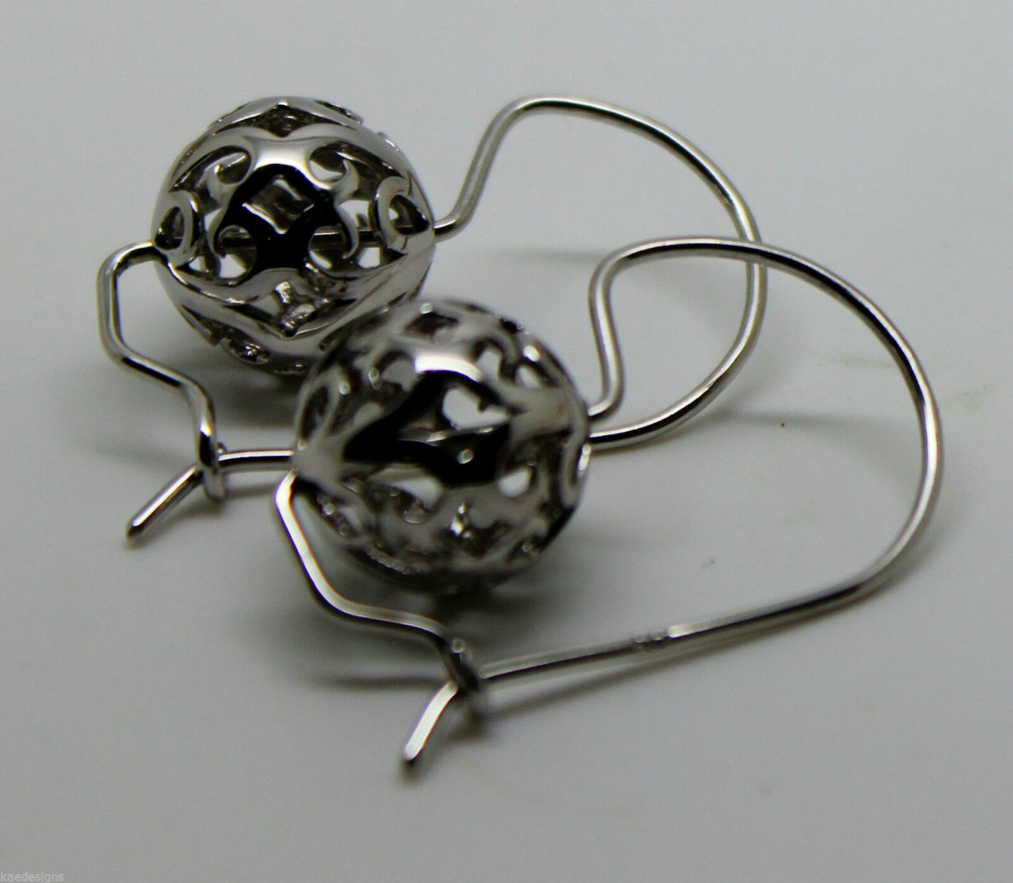 Genuine 9ct 9k 375 White Gold 12mm Ball Drop Filigree Earrings