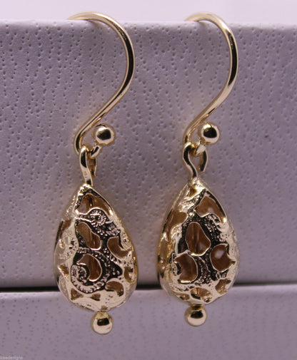 Kaedesigns 9ct 9k 375 Yellow Or White Or Rose Gold Teardrop Filigree Earrings