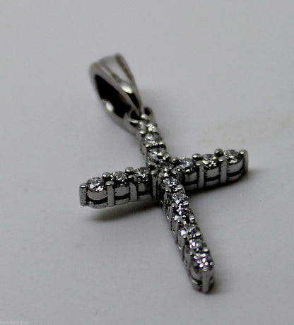 New Genuine 18ct 18k 750 White Gold Crucifix Cross And Genuine Diamond Pendant